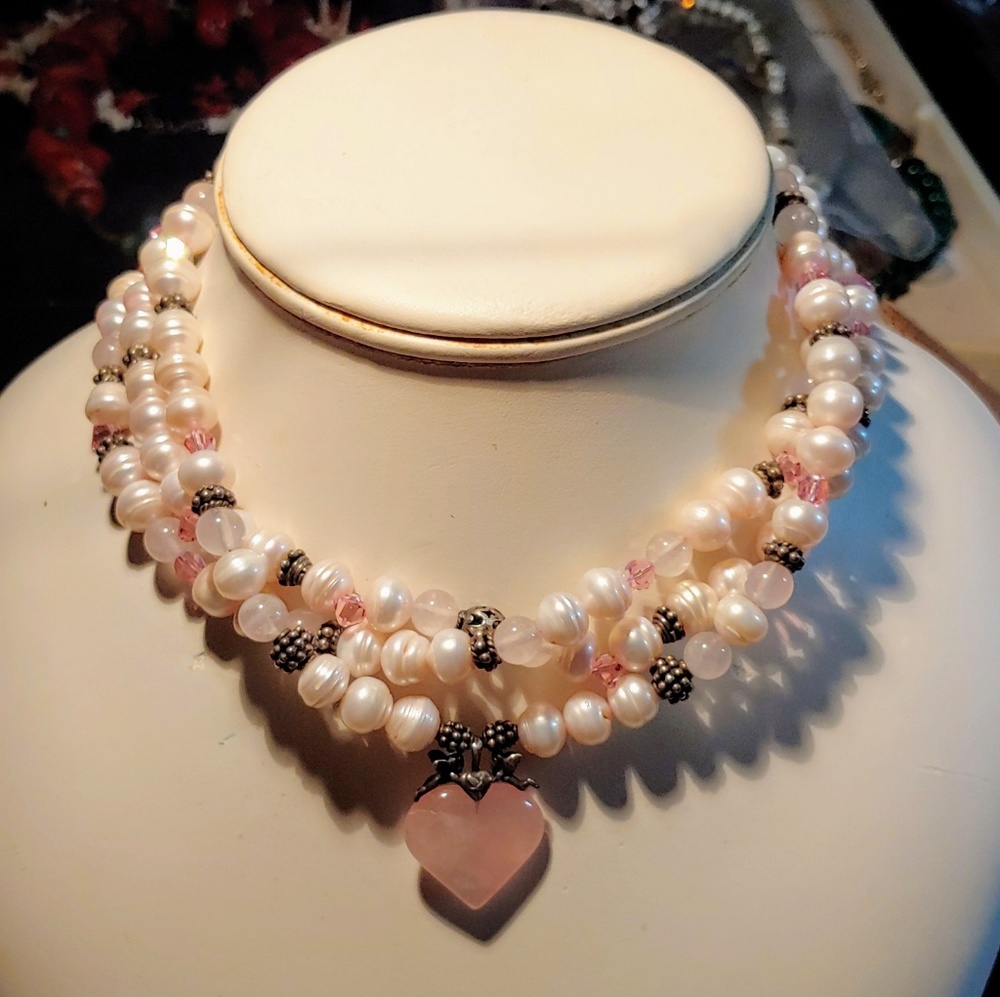 Handmade Necklace-Pearls, Crystals, Quartz, St. S